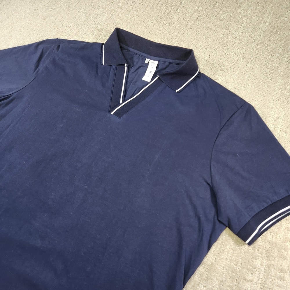 State & Liberty Polo Shirt Men XL Tipped Johnny Collar Trim Slim Fit Blue